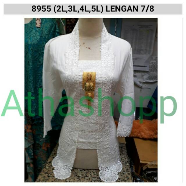 Kebaya  Kartini / Kebaya Modern Kutubaru Bordir Jumbo Big Size Lengan 7/8 White Putih