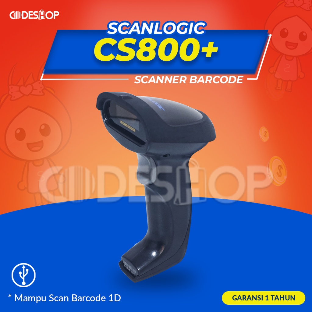 Scanner Barcode SCANLOGIC CS800+ CS-800 Plus 1D 1 Dimensi Port USB