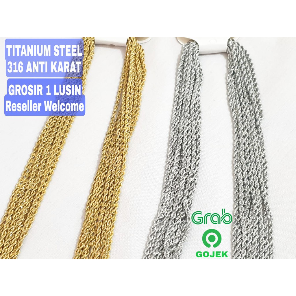 GROSIR Rantai Tambang Kalung ANTI KARAT SELAMANYA Titanium Stainless 1 Lusin