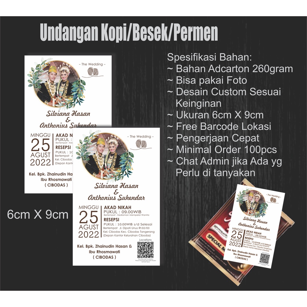 Undangan Kopi, Ukuran Kecil, Pernikahan, harga satuan, Desain Custom