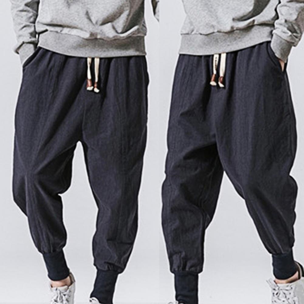 Spring Summer Casual Harem Pants Baggy Drawstring Men Drop-crotch Pockets Trousers for Daily Wear St