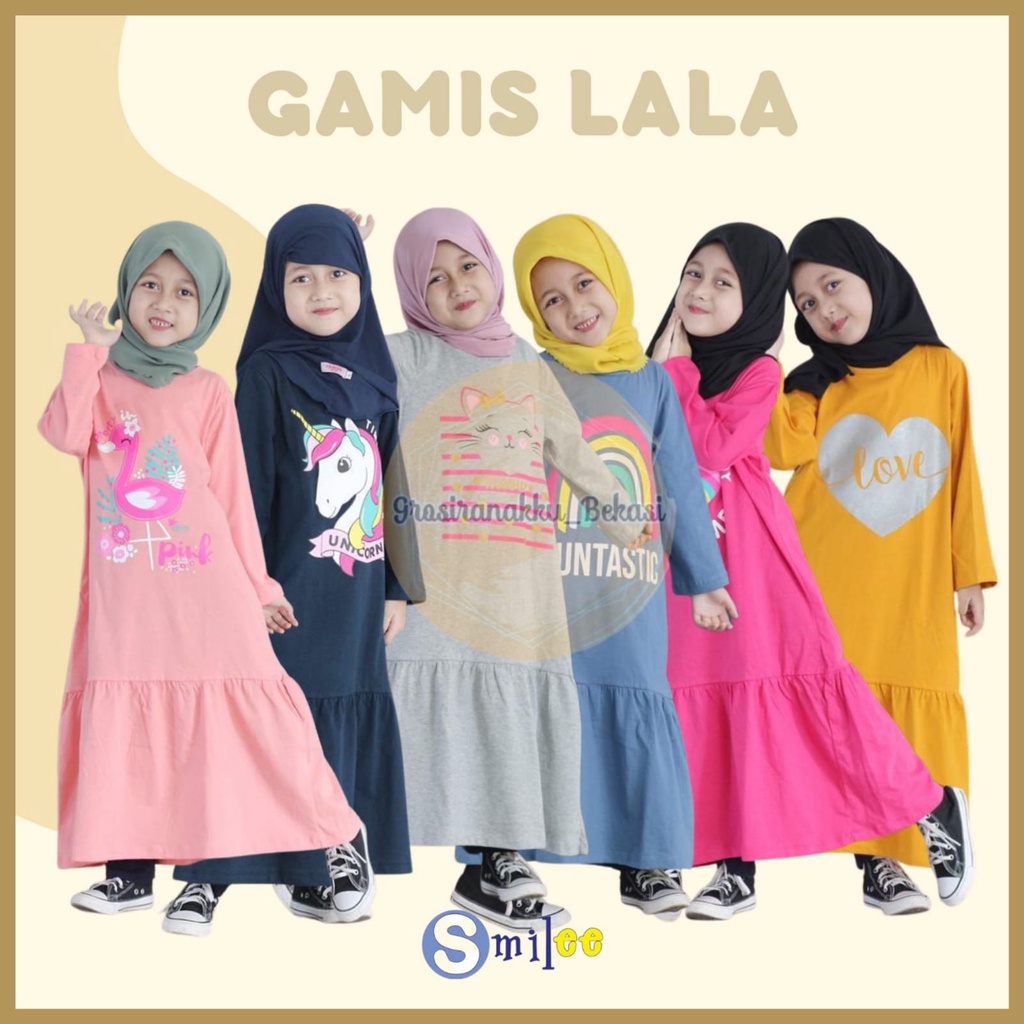 Gamis Kaos Anak Lala Mix Warna Size 2-8Tahun Free Masker