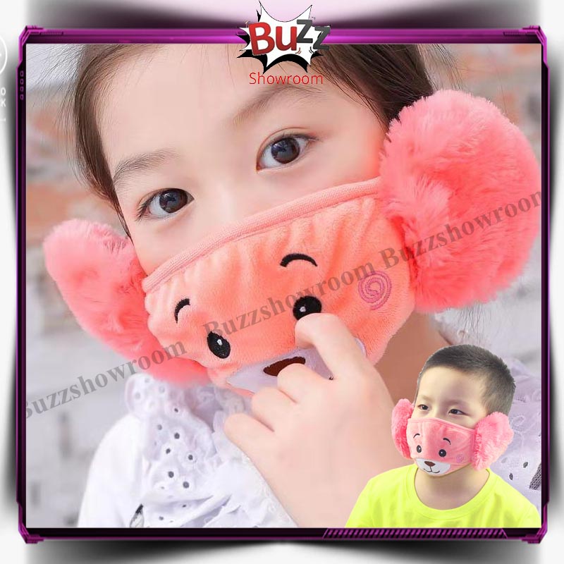 Earmuff mask masker mulut telinga anak import karakter panda winter