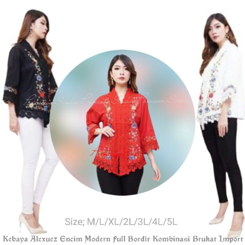 Kebaya Encim Bordir Modern Katun Aplikasi Brukat Premium Import