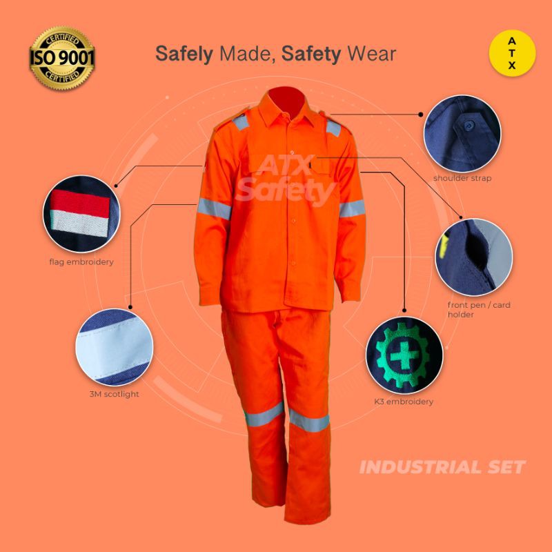 Wearpack safety Setelan Kerja baju + celana  merk ATX Oren