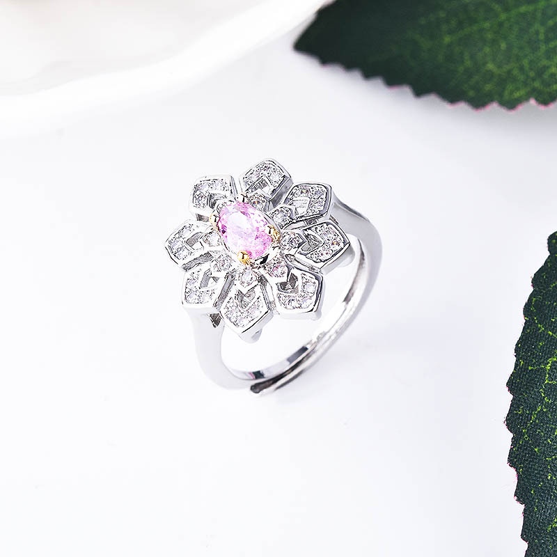 Fashion Luxury Yellow Diamond Snowflake Ring Open Ring