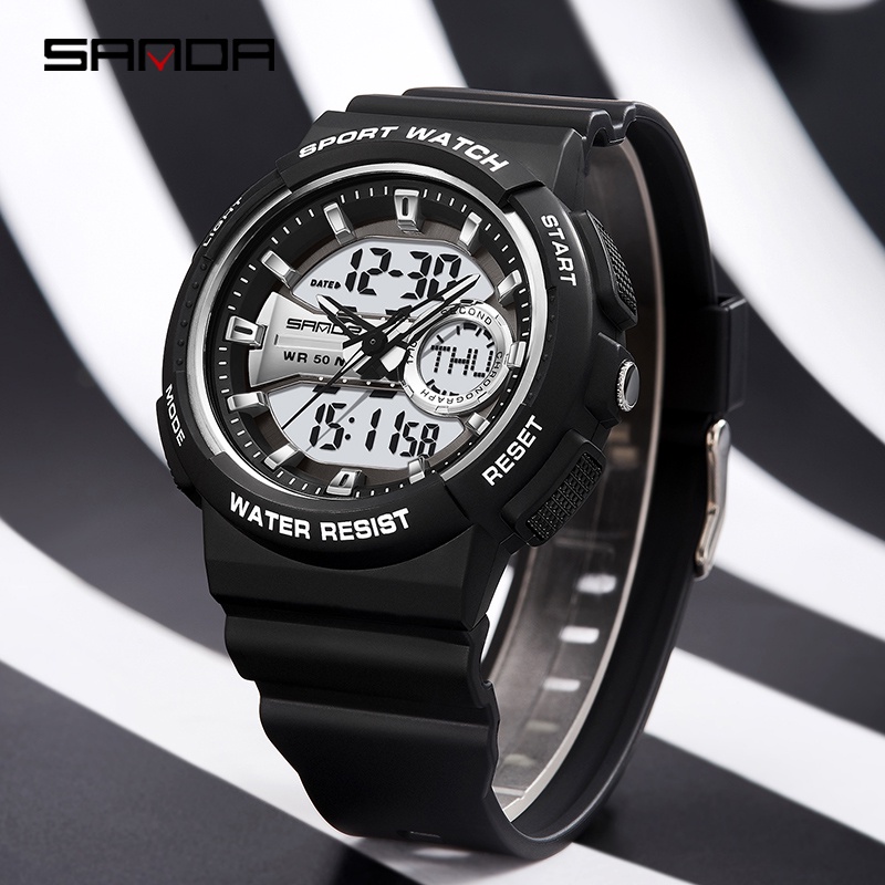 SANDA 6073 Jam Tangan Wanita Digital Analog Tali Rubber Chronograph Anti Air WATCHKITE WKOS