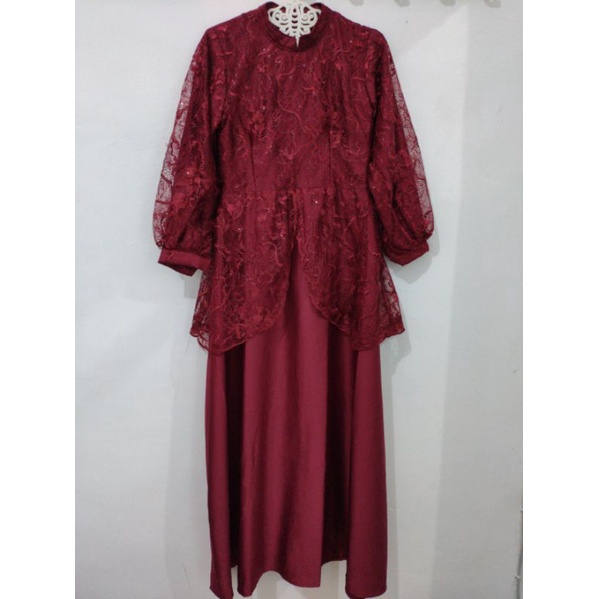 Dress Kebaya Gaun Pesta Wisuda Perpisahan Kondangan Merah Maroon Cewek Wanita