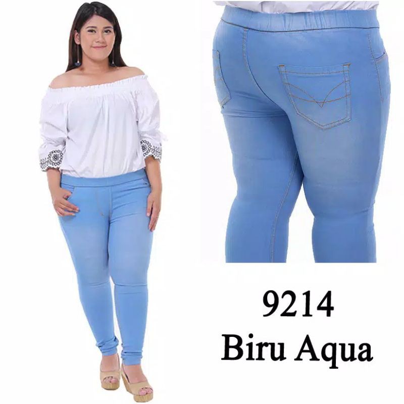 Legging Jegging Jeans Pinggang Karet Cewe Wanita Super Jumbo Big Size