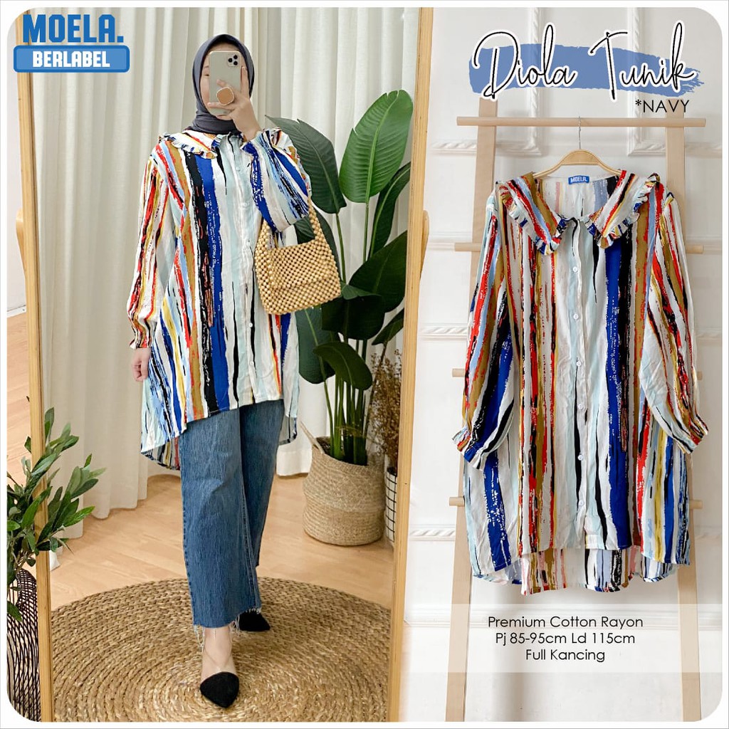 Atasan Wanita Diola Tunik Cotton Rayon Busui LD 115 Original Moela Berlabel "Atasan Tunik Terbaru"