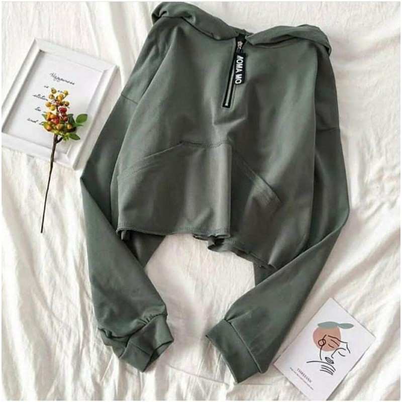 JAKET CROP MOMO HOODIE.WANITA CROP BLOUSE CROP MOMA-2