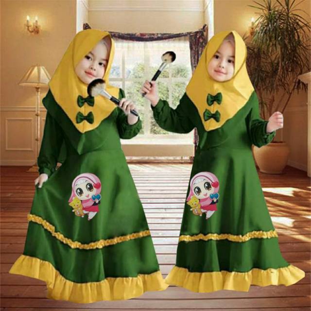 Baju Muslim Gamis Anak Perempuan Murah - Kid Marsha Aplikasi Boneka LOL LED