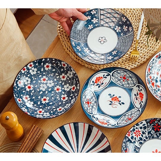 Piring Keramik Jepang Elegant Piring Makan Bunga - Mix Flowers