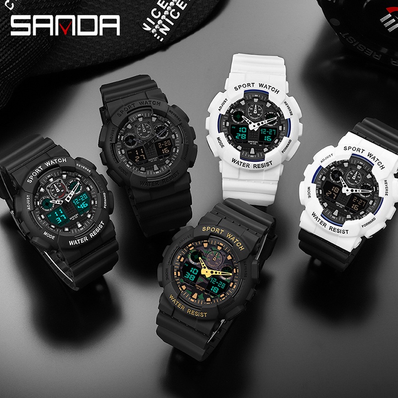 SANDA 3099 Jam Tangan Pria Digital Analog Tali Rubber Chronograph Anti Air WATCHKITE WKOS