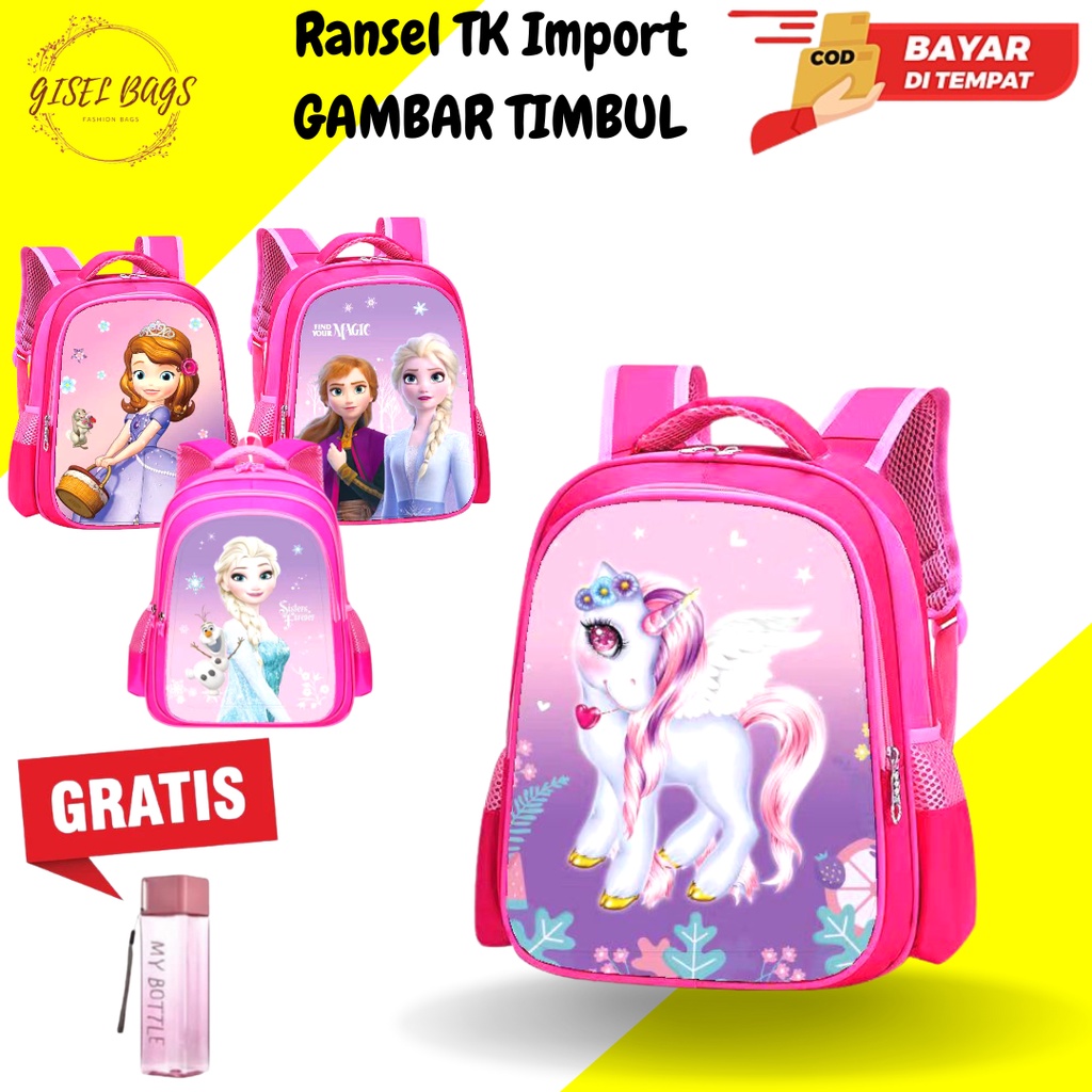 GB Tas sekolah anak perempuan TK gambar Timbul tas anak tk ransel anak import