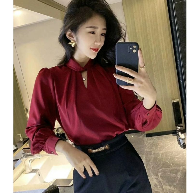 MDLV ~ 2162# Charlene Twist Neck Top Satin Blouse Premium Blouse Import Blouse Korea Blouse Satin Lengan Panjang Fashion Import