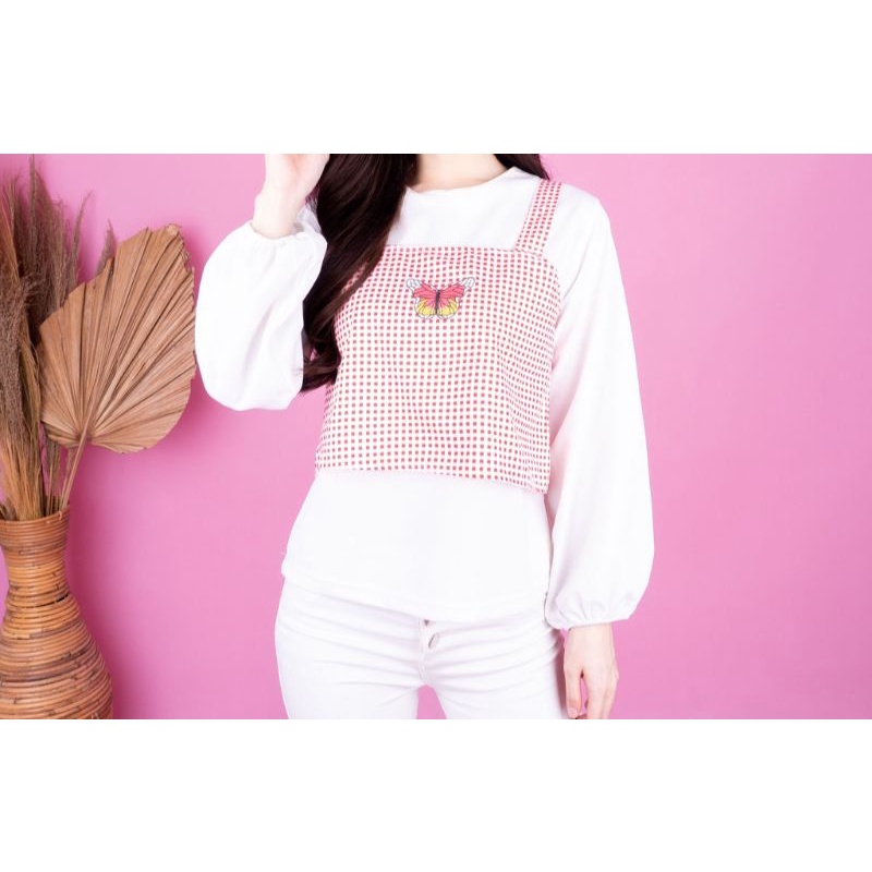 Mariposa Tanktop / Marimar Bordir Butterfly - Tanktop Anjas Gingham