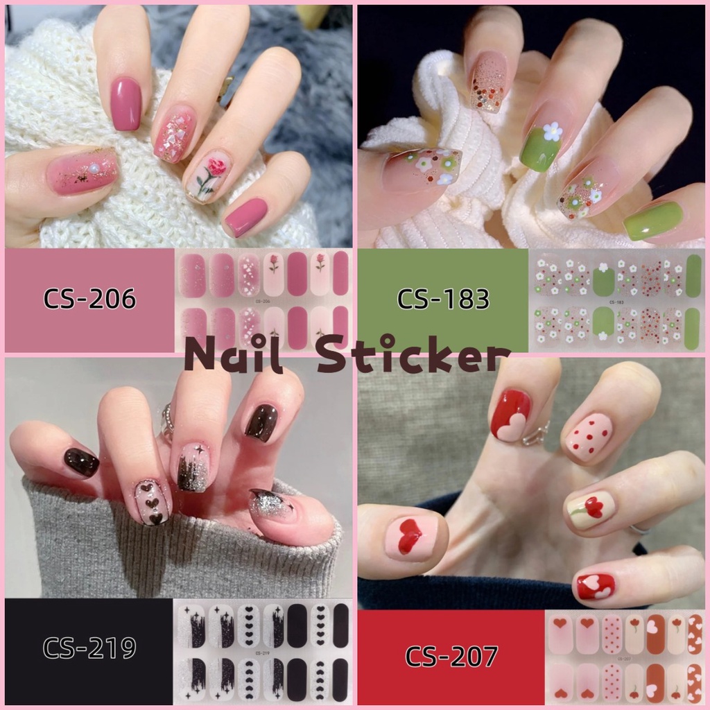 14pcs / Set Stiker Kuku Motif Kartun Warna Gradasi Anti Air / Racun Untuk Nail Art / Manicure DIY