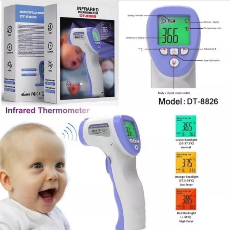 Thermometer Digital Infrared Non-contact DT8826 / Thermometer Digital Pengukur Suhu Tubuh DT8826