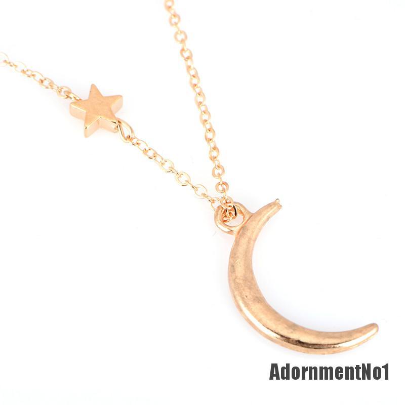 (Adornmentno1) Kalung Rantai Dengan Liontin Bulan + Bintang Warna Emas / silver Untuk Wanita