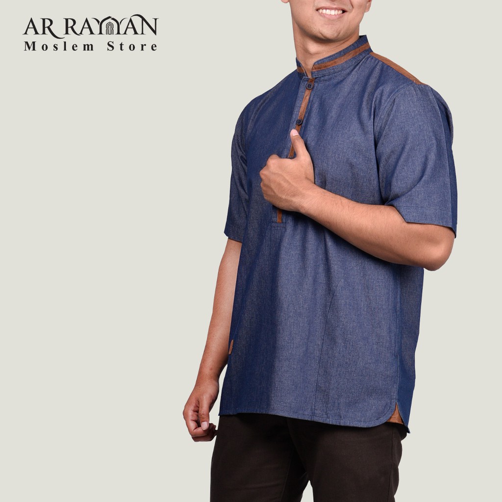 Baju Muslim Pria - Kemeja Koko Denim |  Denim Suede