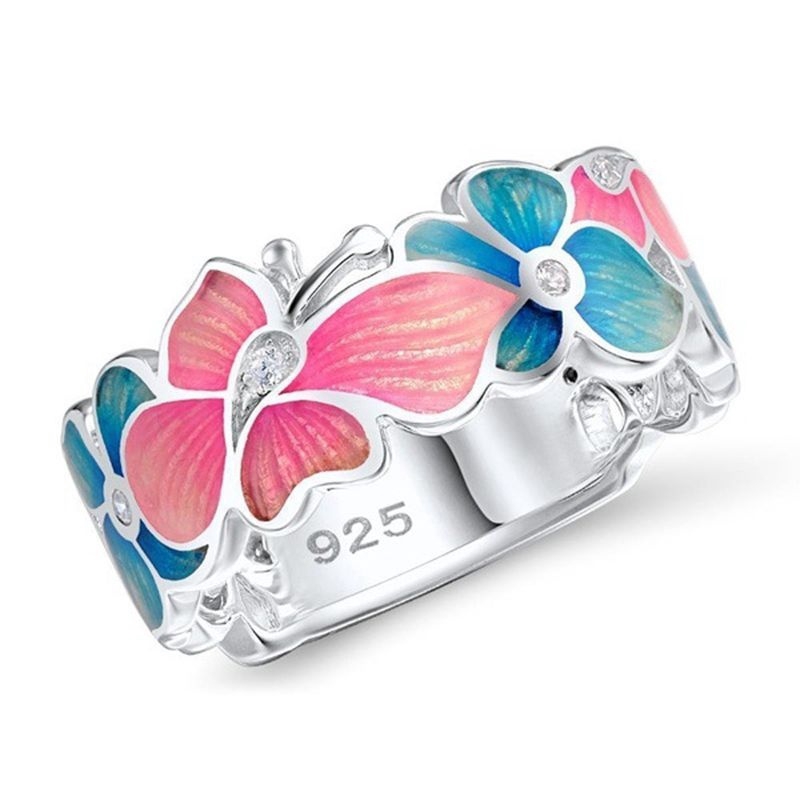 Cincin Desain Bunga Kupu-Kupu Bahan 925 Silver Untuk Wanita Butterfly