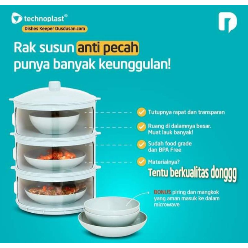 Tudung Saji Technoplast Dishes Keeper Set 3 Susun