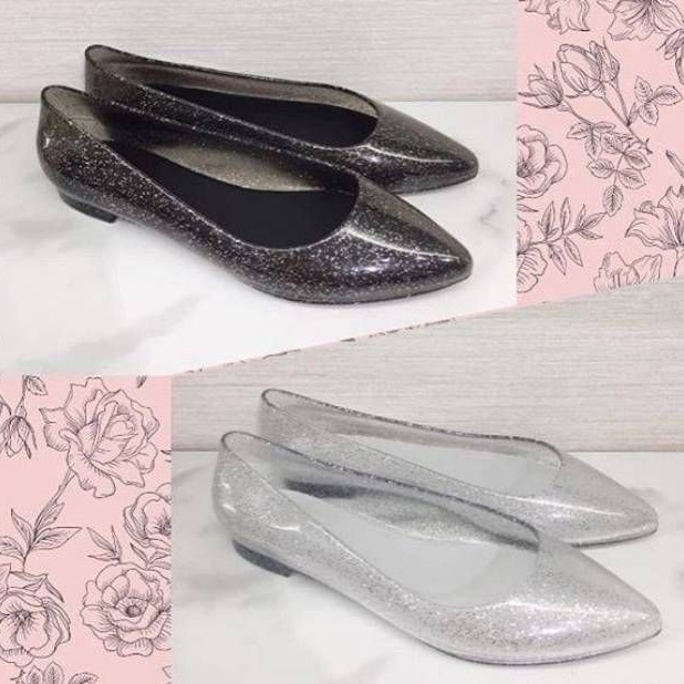 Sale❣️ URBAN&CO ORIGINAL 100% KIM BLACK SILVER SEPATU JELLY CASUAL LUCU FLAT KERJA PESTA HITAM CAKEP