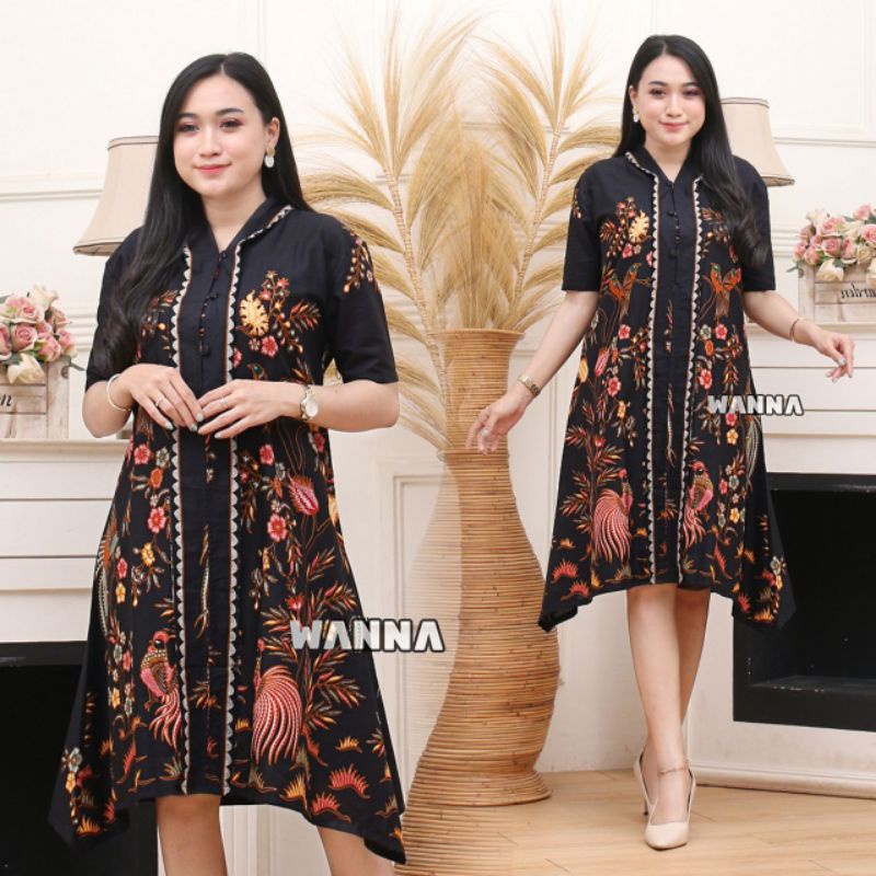 DRESS BATIK LENGAN PENDEK BAJU PESTA ATASAN WANITA KEKINIAN
