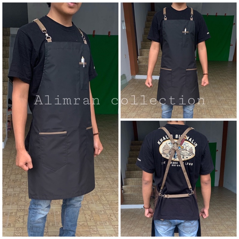 ALIMRAN New Apron Masak Celemek Barista Barber Cafe Coffee Shop Apron Barista Multifungsi