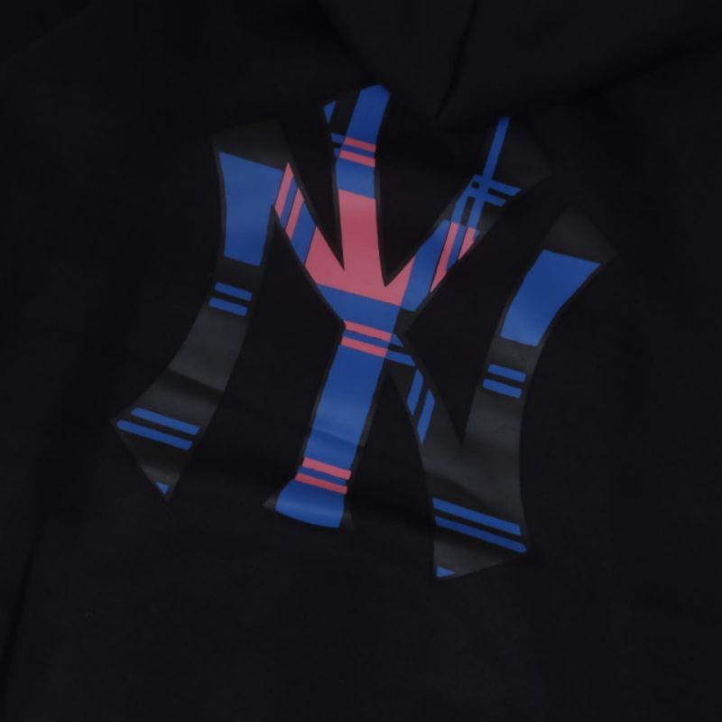 SWEATER HOODIE NY MLB HITAM BORDIR PUTIH FLANEL BLUE AUTHENTIC FULLTAG & LEBEL