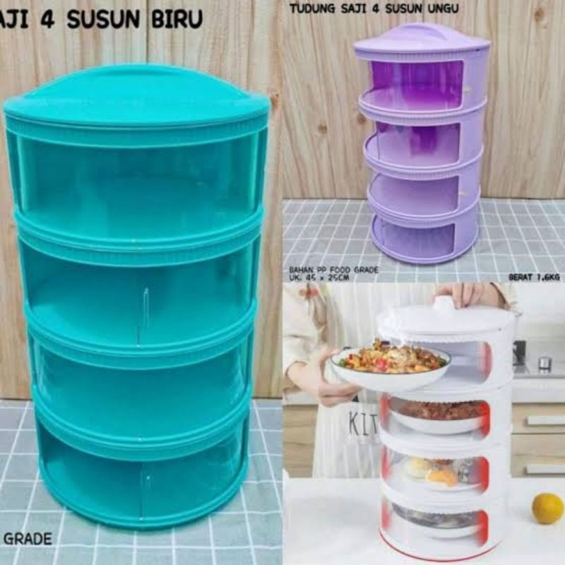 Tudung saji Rak makanan multi layer 4 susun Tempat penyimpanan makanan susun