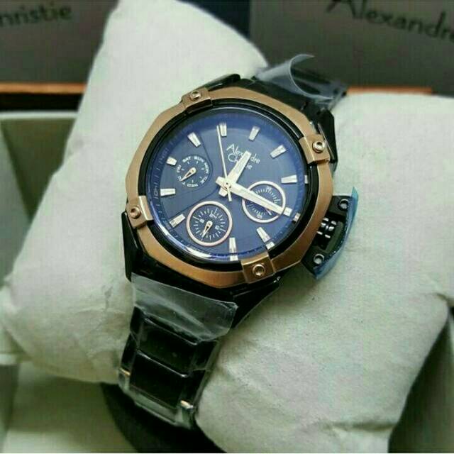 JAM TANGAN CEWEK/WANITA ALEXANDRE CHRISTIE AC 6225 ROSEGOLD BLACK
