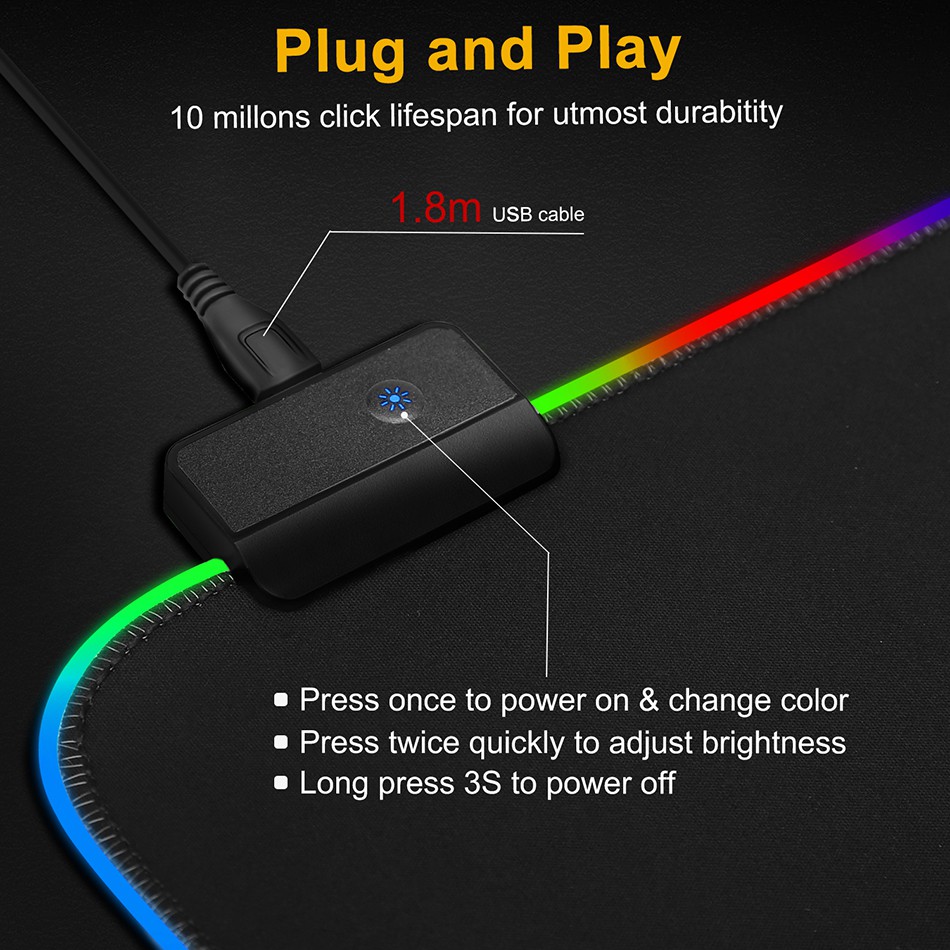 Gaming Mouse Pad XL RGB LED 300 x 900 mm - iAhead  - Black