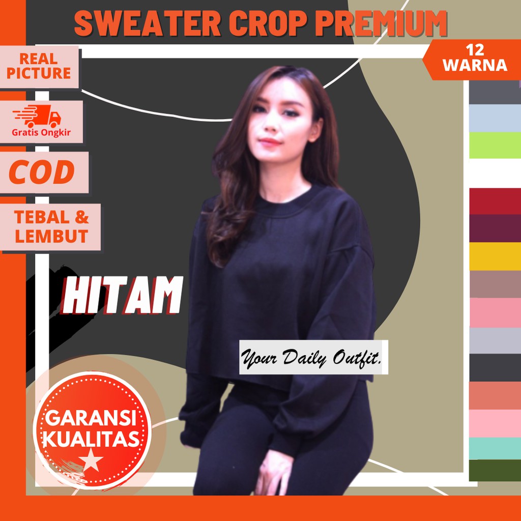 CROP SWEATER POLOS HITAM WOMEN PREMIUM ALL SIZE FIT L & BIG SIZE / SWEATER CROP PREMIUM QUALITY