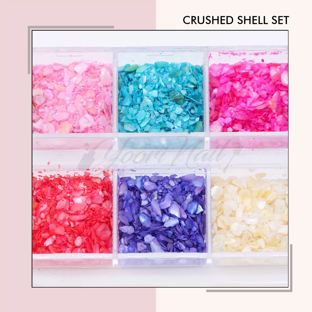 Crushed shell set 12 warna crash shell nail art pecahan batu kerang kuku nails