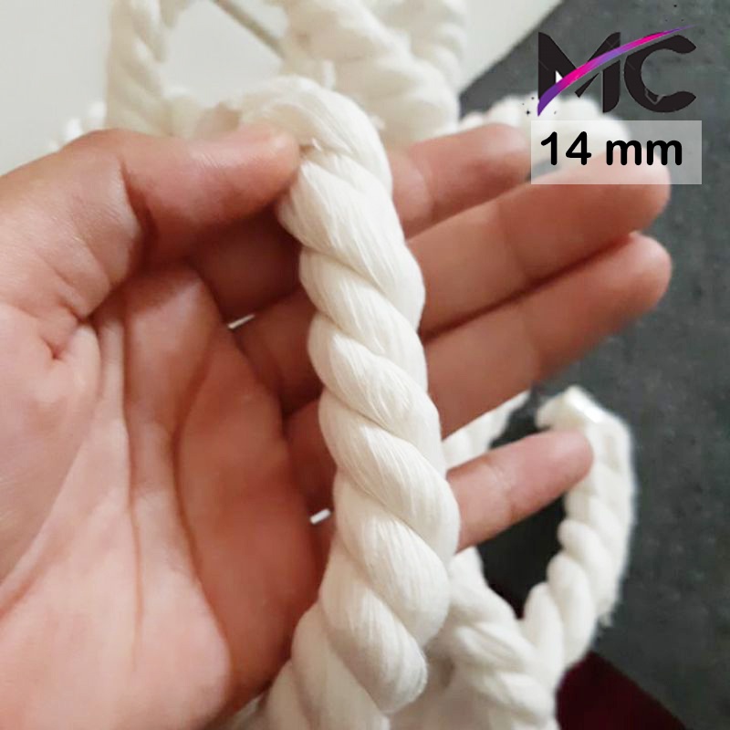 Tali Tambang Katun 14mm 16mm Warna Putih Kuralon Guralon Rope Bahan Asli Import Tampar Pengikat Barang Dekorasi Kerajinan Gantungan Tarik Tambang Outbond Pengaman Safety