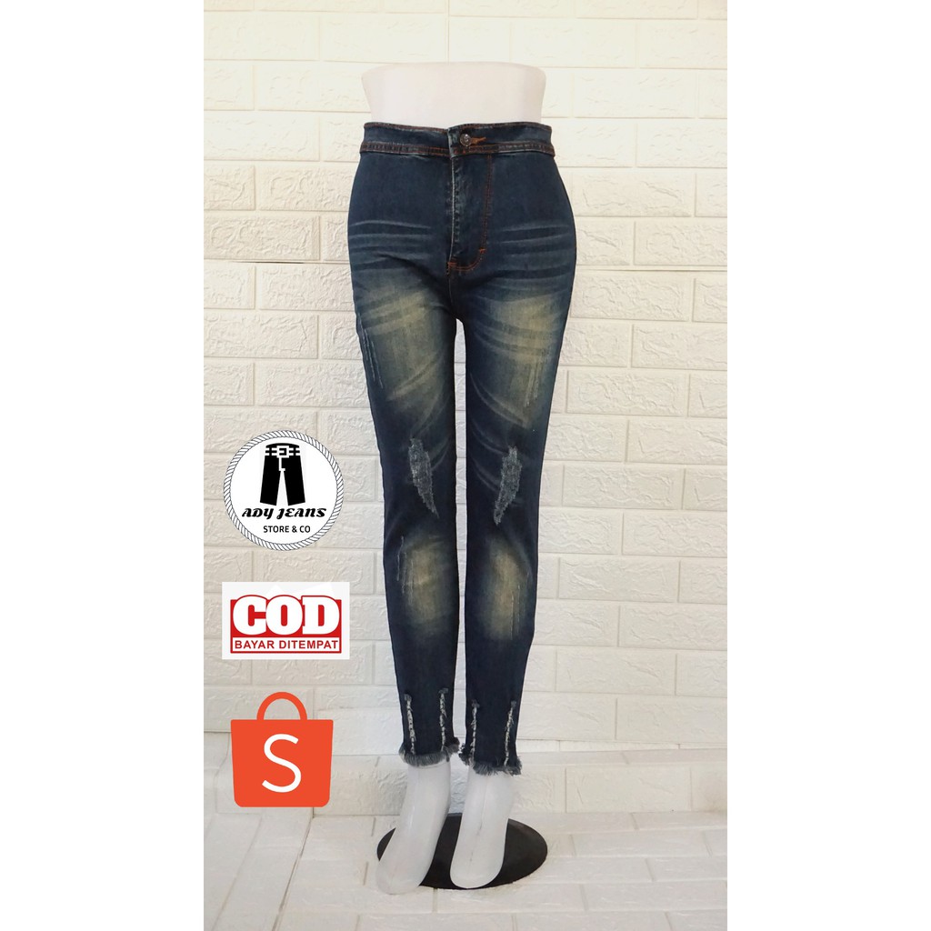 CELANA JEANS HAIWES RUMBAI LASER/CELANA RUMBAI RIPPED WANITA/CELANA LASER RUMBAI