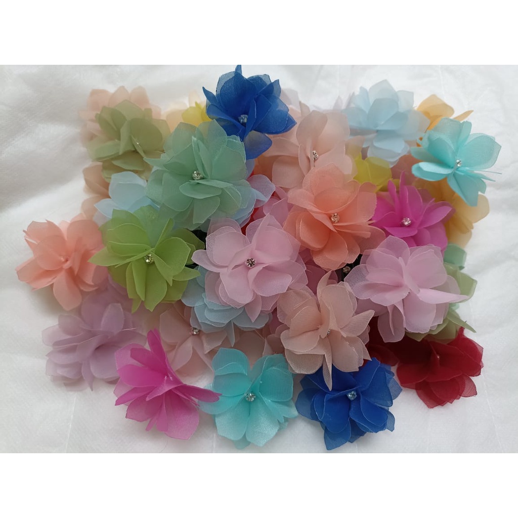 aplikasi bunga alamanda organza 5cm / 1MT.5K/ kebaya/payet/gaun pengantin/flowercrown