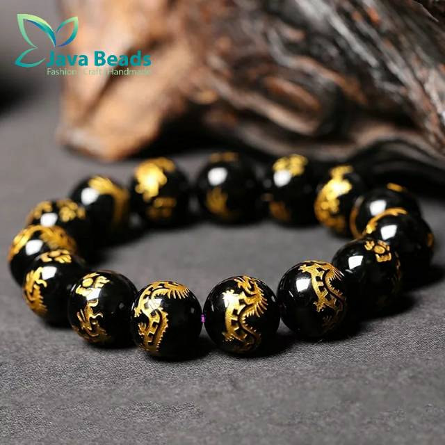 Gelang Black Agate Hitam Motif Naga