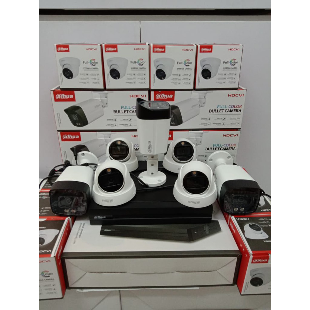 Paket Kamera Cctv Dahua ColorVU 7 Kamera 2mp Full HD Komplit Tinggal Dipasang aja