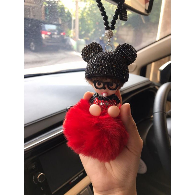 Monchic Car Pendant Balls Diamond Monchic Charm Car Ornament Car Decoration gantungan spion mobil monchichi mickey MONCHICHI // Gantungan Spion Monchichi Mickey