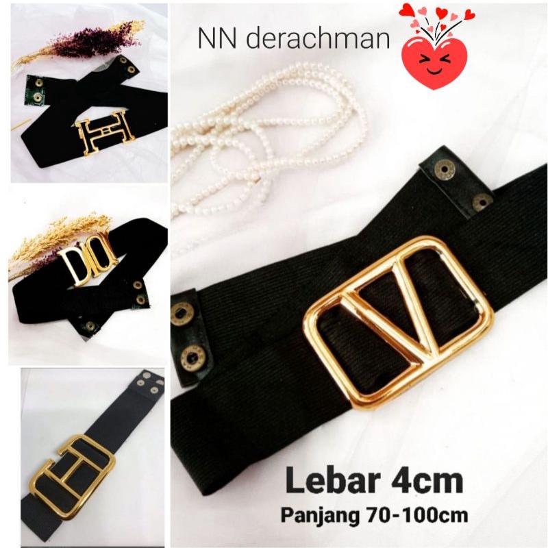 BELT KEPALA EMAS / SILVER CC. HS. V. CG. KARET HITAM ELASTIS IKAT PINGGANG WANITA