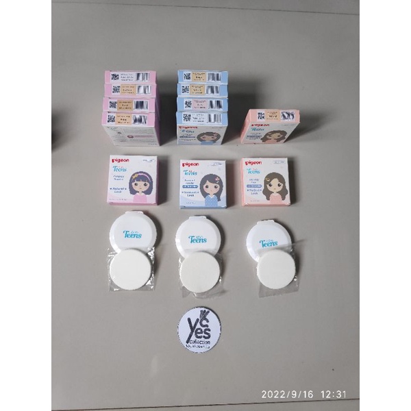 Bedak Padat Anak Pigeon Teens Compact Powder BIRU UV Protection Tempat Kaca + Refil + Puff Makeup Remaja Natural Beige Sand Pure White Pink