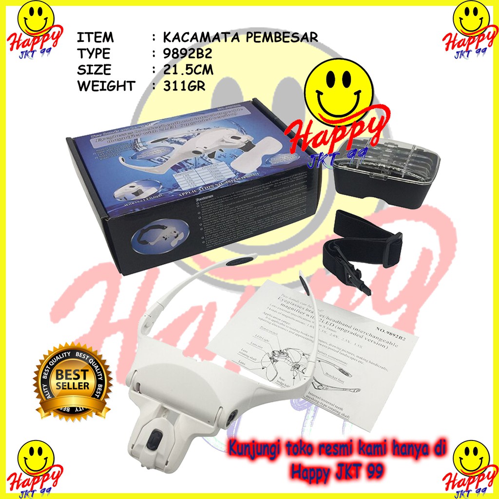 [ HAPPY JKT 99 ] HELM KACAMATA PEMBESAR REPARASI JAM 5X MAGNIFIER 2 LED 9892B2 ORIGINAL