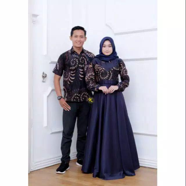 Couple Gamis Batik Putri Malu Kombinasi, Sarimbit Batik