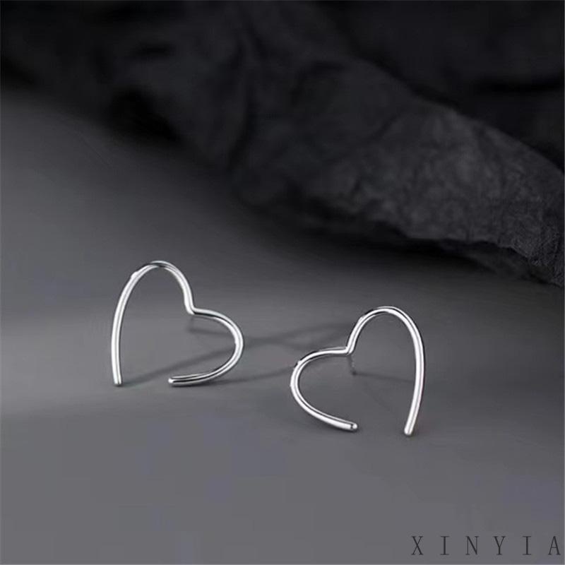 【COD】Anting Klip Tanpa Tindik Bentuk Hati Geometris Warna Silver