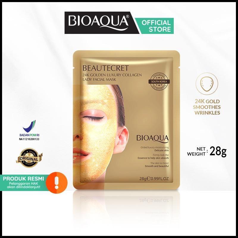 BIOAQUA masker sheet mask 24K Golden Luxury /Peptide Skin Secret Collagen Moisturizing Face Mask 28g Organik Wanita