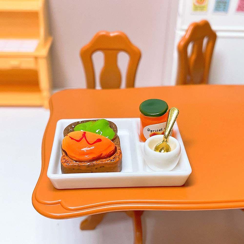 Lanfy Rumah Boneka Miniatur Mini Mainan Anak Roti Bakar Selai Berpura-Pura Bermain Mainan Piring Makan Model Kerajinan Simulasi Sarapan Mainan