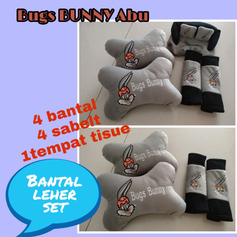 paket hemat bantal leher mobil tulang tempat tisue set 9 pcs MOTIF banyak merah hitam biru abu pink